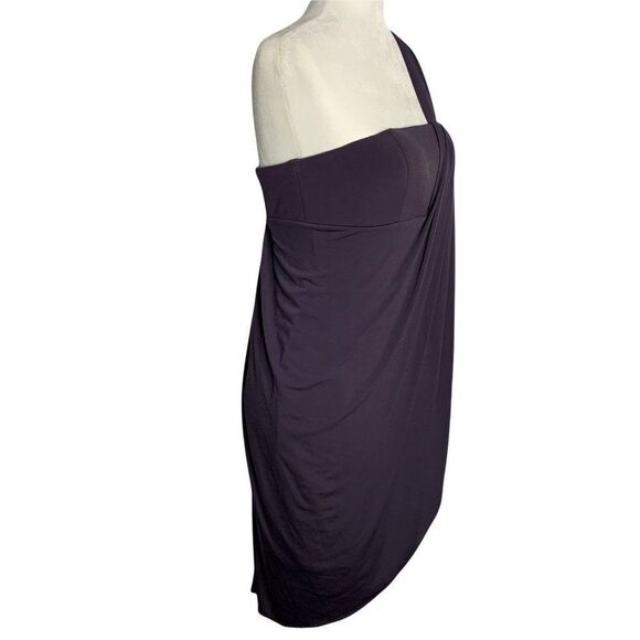 Suzi Chin One Shoulder Faux Wrap Dress 6 Dark Grey Draped Padded Bust Zip NEW - Picture 6 of 7